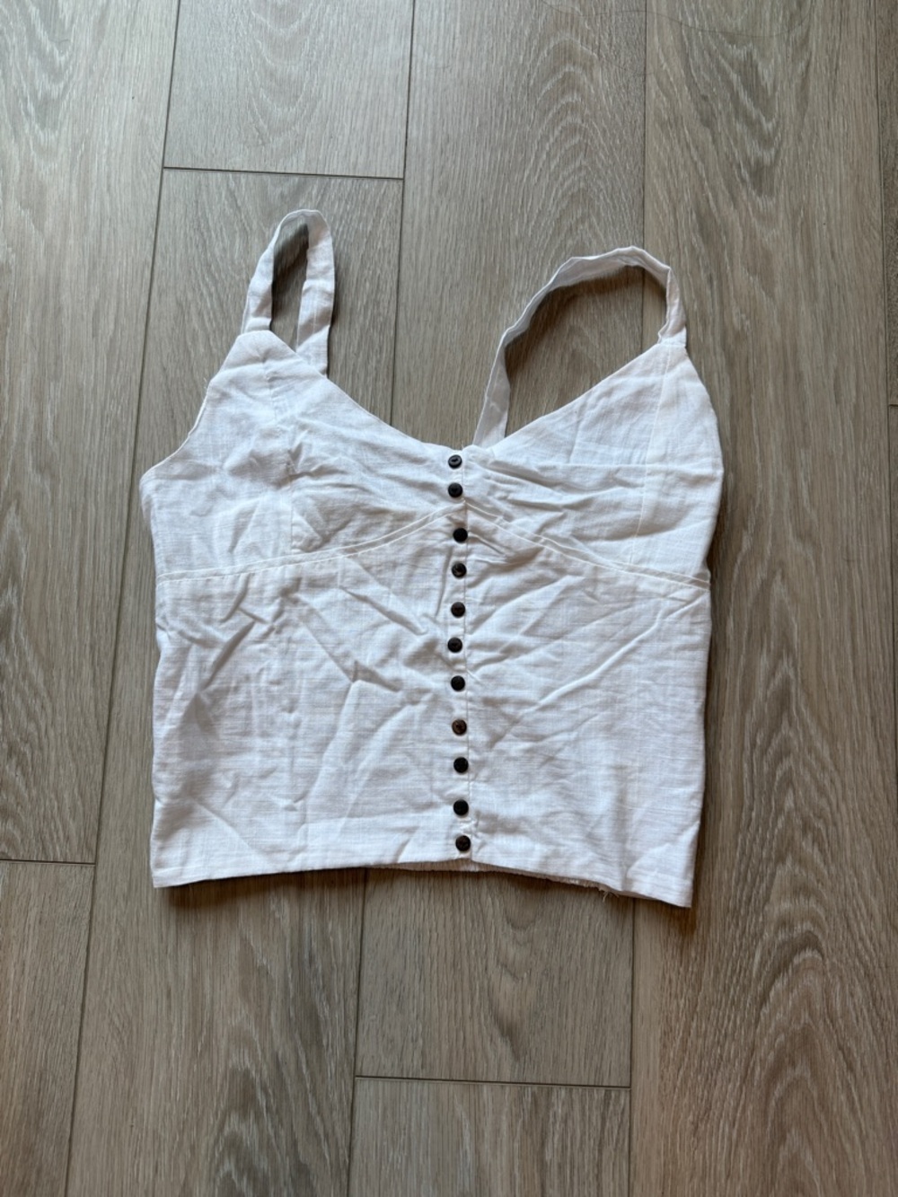 Women's Large Love Notes White Cotton Button-Front Smocked Crop Tank Top - Picture 2 of 9